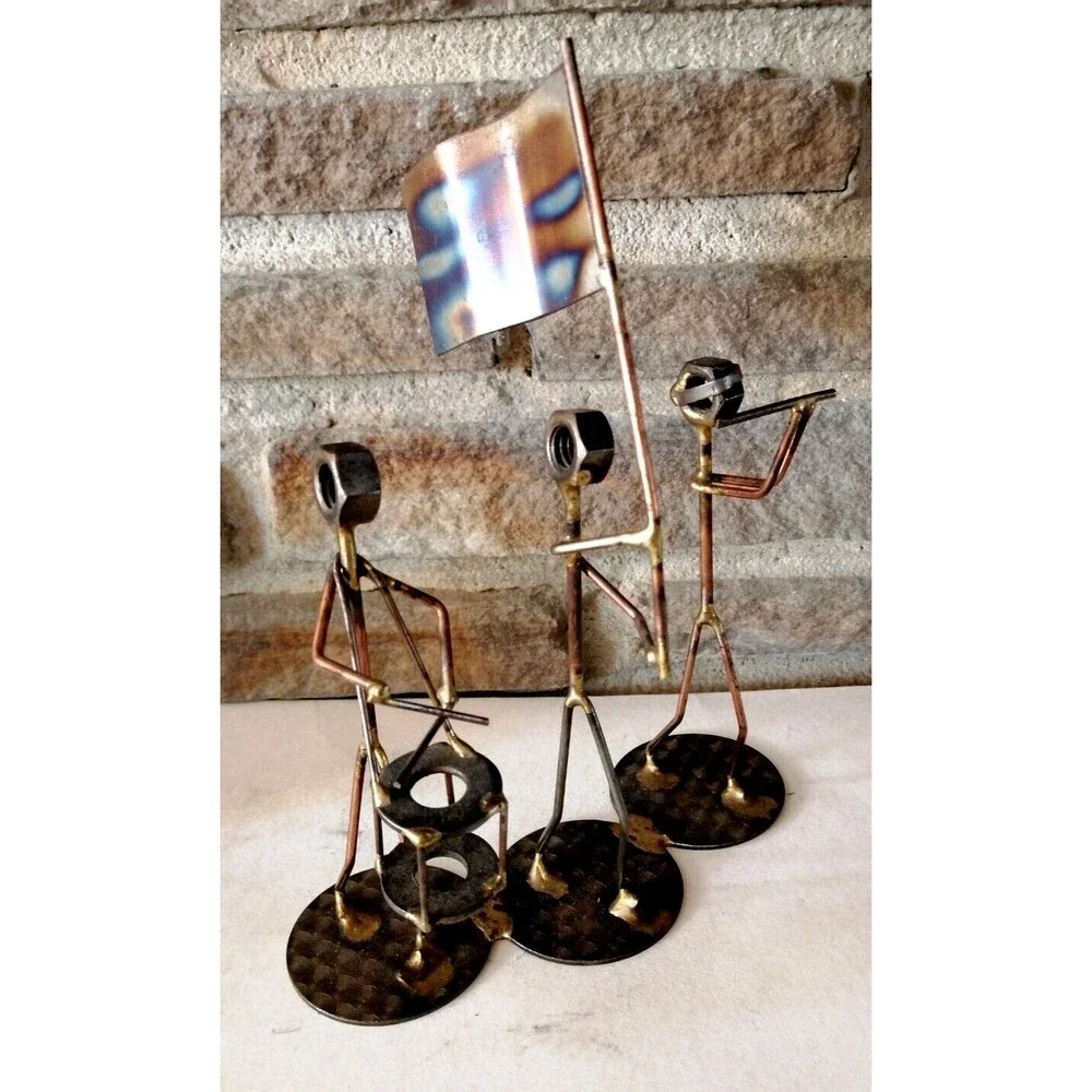 VTG Marching Band Figurines Sculpture Copper Metal Man Cave Office Decor